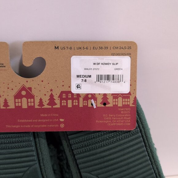 NEW Dearfoams Slippers Cowboy Santa Woman's 7-8 Green Memory Foam Sherpa Scuff - Picture 3 of 5